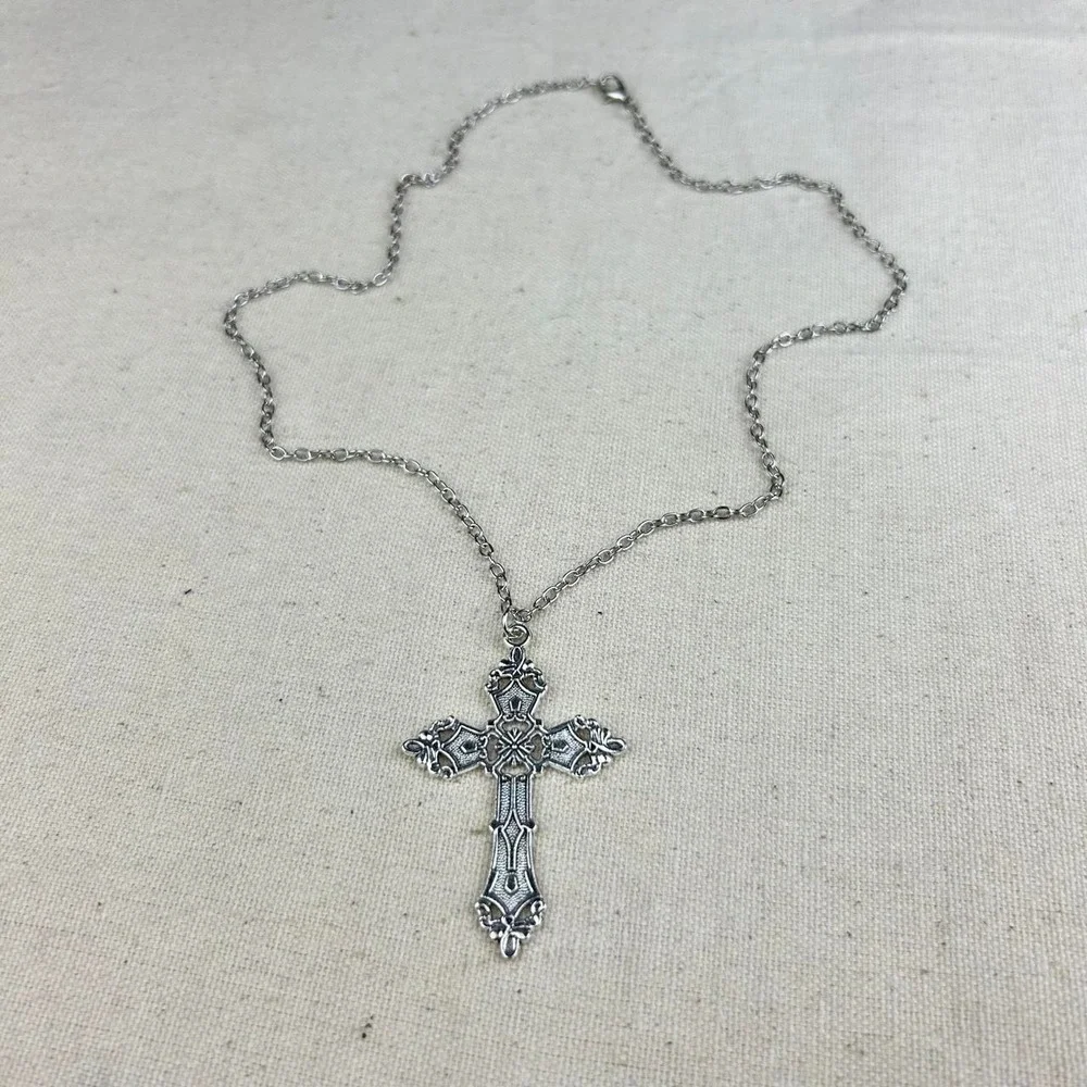 Silver renaissance cross necklace y2k opium cyber punk emo